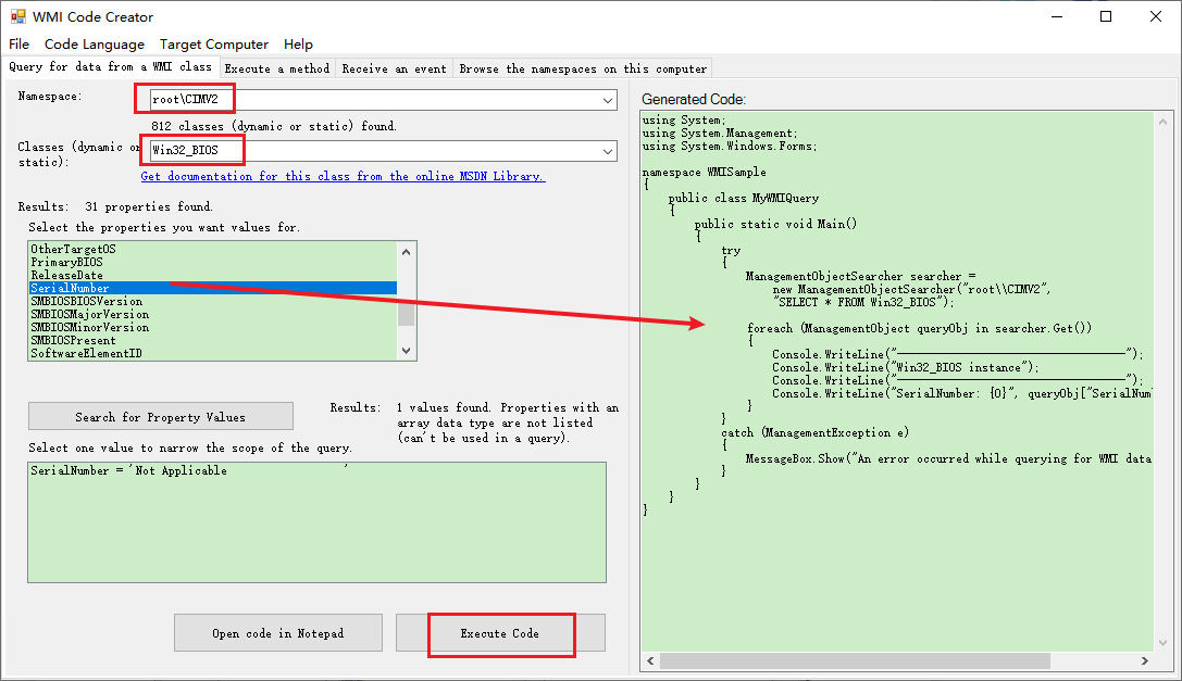 C#使用访问WMI的接口获取计算机硬件和操作系统信息,WMI代码生成器介绍【ManagementObjectSearcher、ManagementClass】