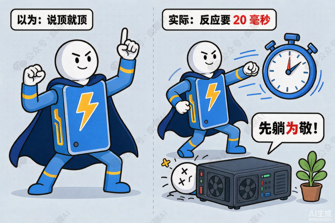 UPS响应大约需要20毫秒，应对"停电"这种低频事件绰绰…