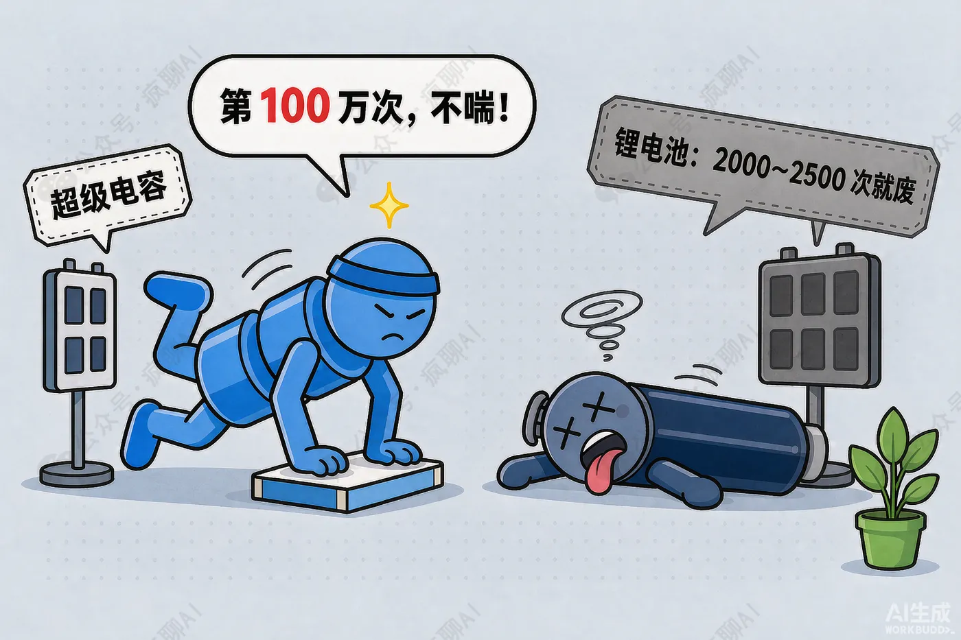 循环寿命更是离谱：超过100万次，而锂电池只有2000～…