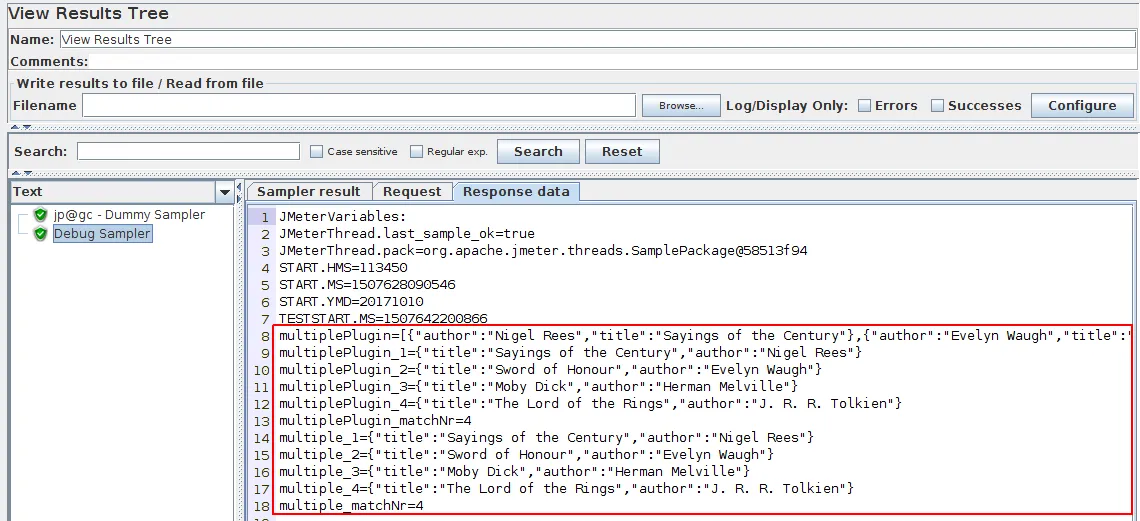 JMeter Json Multiple Extraction Result