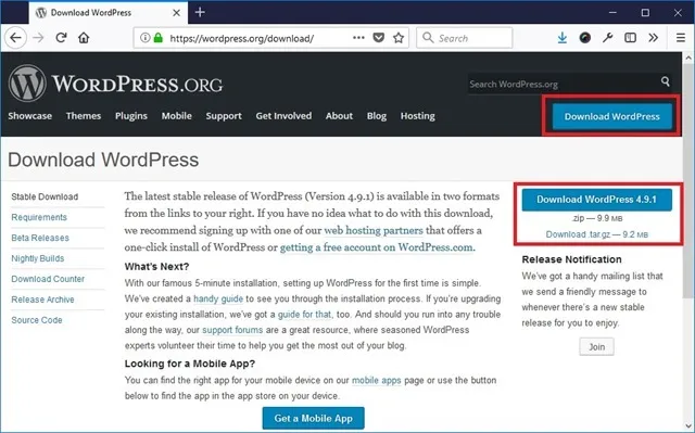 Downlaod WordPress 下载 WordPress 压缩包