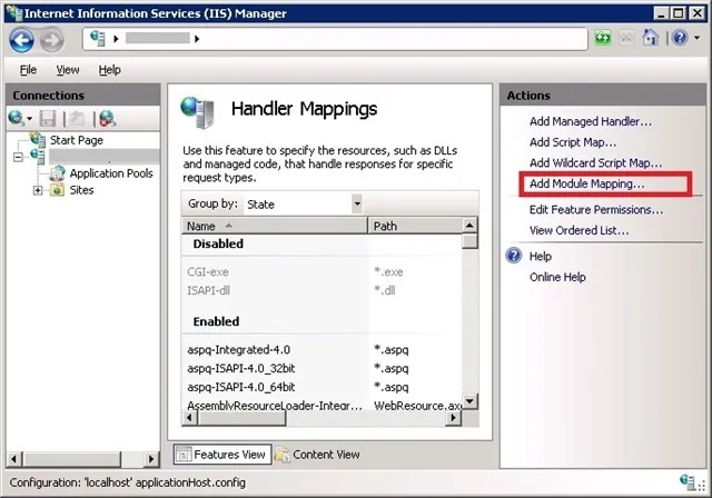 IIS 处理程序映射 添加模块映射