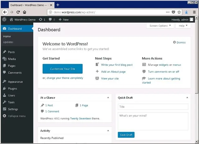 WordPress 后台管理控制面板