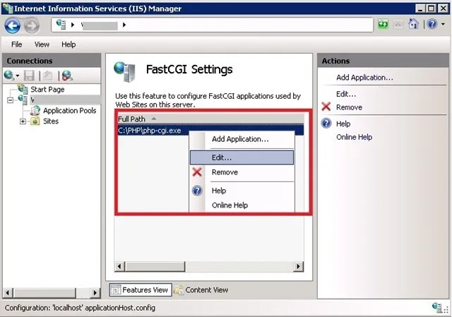 IIS 编辑 PHP FastCGI Setting 设置