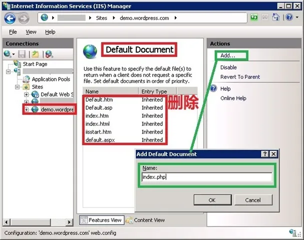 IIS 添加 WordPress 默认文档 index.php