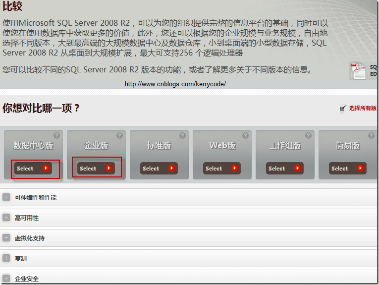 SQL SERVER 2008数据库各版本功能对比