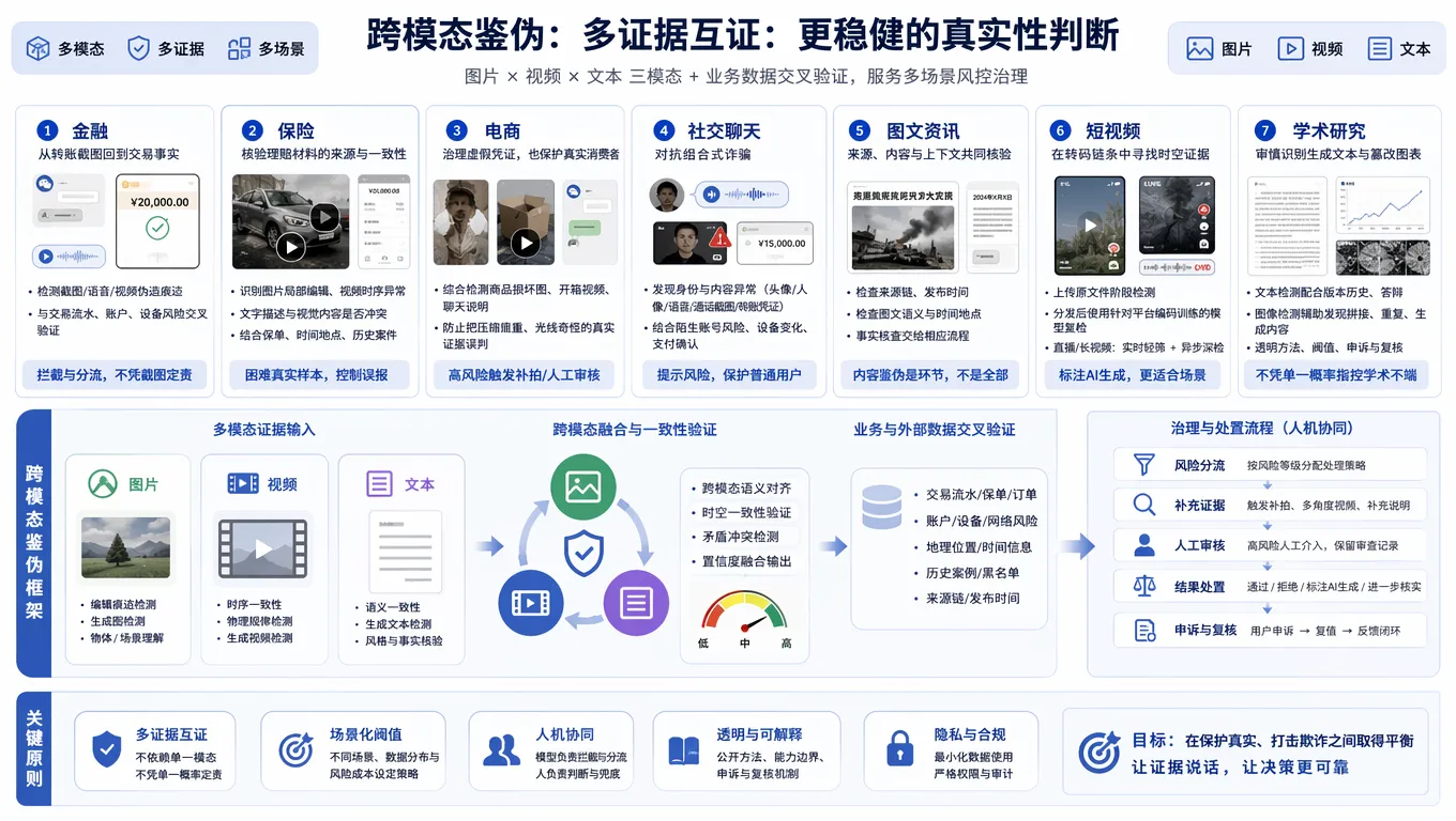 跨模态鉴伪应用场景全景图