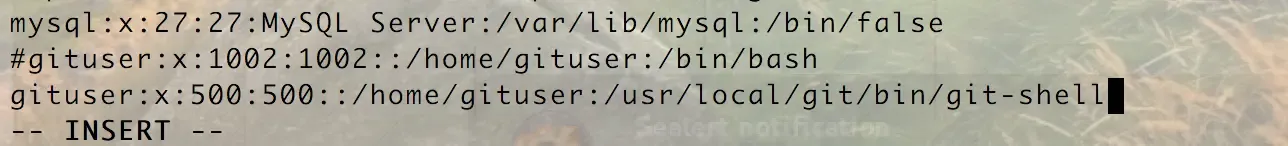修改 gituser 的登录 shell