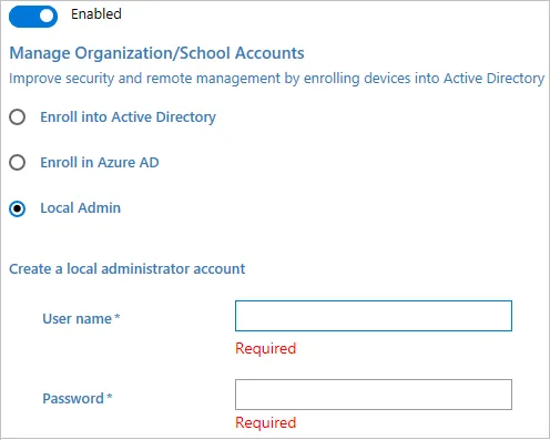 加入 Active Directory、Azure AD，或创建本地管理员帐户