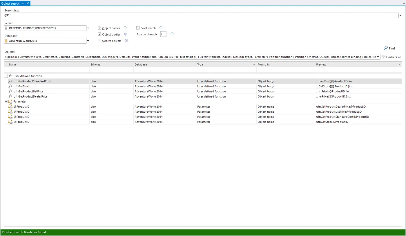 ApexSQL Search - Database object search