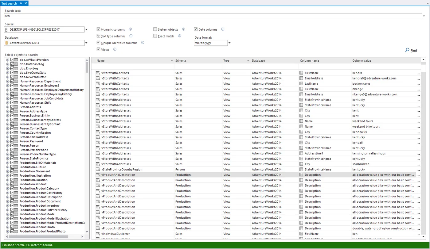 ApexSQL Search - Database text search