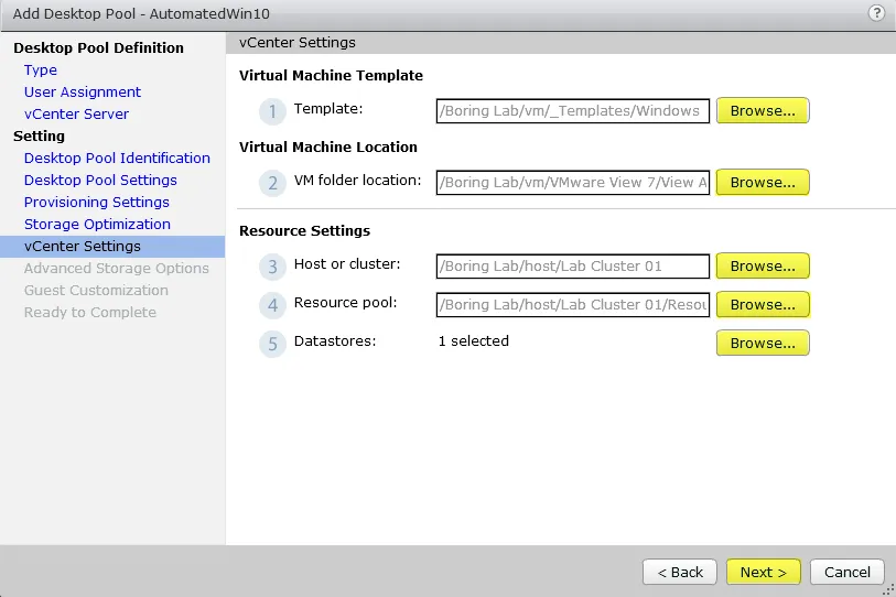 Horizon View 7 - 9 vCenter Settings