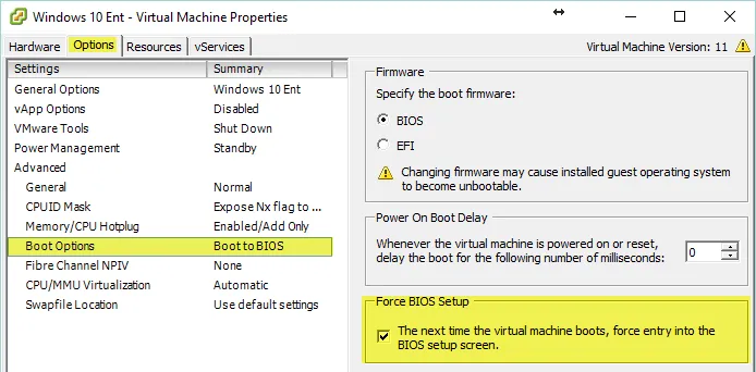 Horizon View 7 - Boot into BIOS to remove Floppy