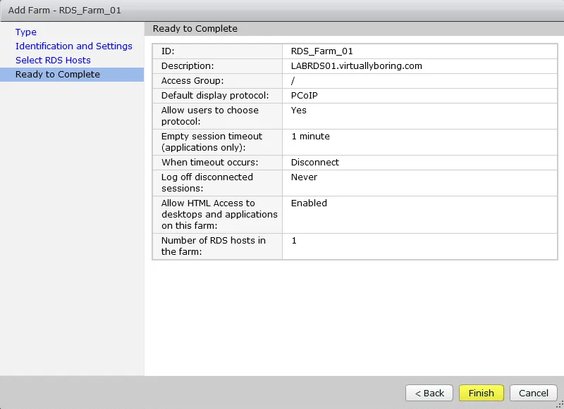 Add RDS Server to View 7 - 15 Add Farm Ready to Complete