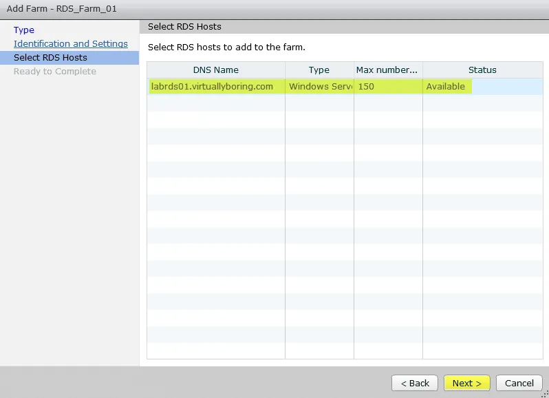 Add RDS Server to View 7 - 14 Add Farm Select RDS Hosts