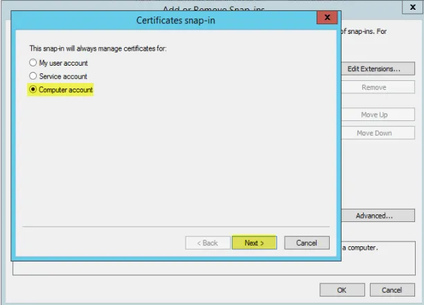 Add SSL Cert fo View - 3 MMC Certificates Computer Account