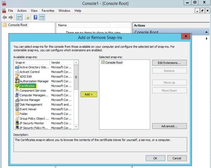 Add SSL Cert fo View - 2 MMC Certificates