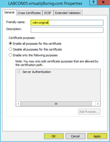 Add SSL Cert fo View - 5 Rename Friendly Name