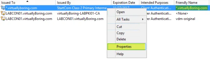 Add SSL Cert fo View - 7 Properties on Imported Certificate