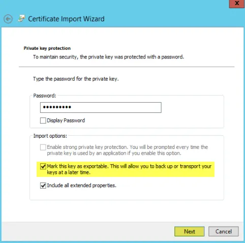 Add SSL Cert fo View - 6-1 Mark Key as Exportable