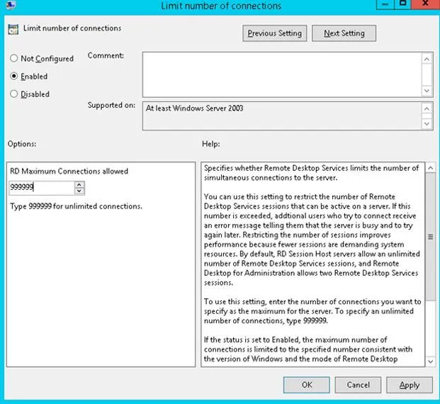 rdp limit number connections