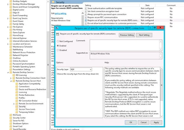 rdp security layer