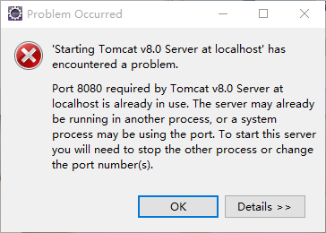 突然：tomcat运行出现问题（Starting Tomcat v8.0 Server at localhost‘ has encountered a problem.）