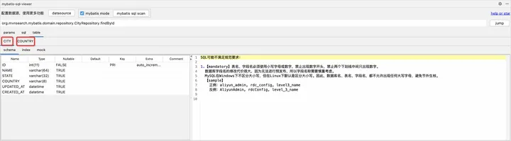 specify table tab