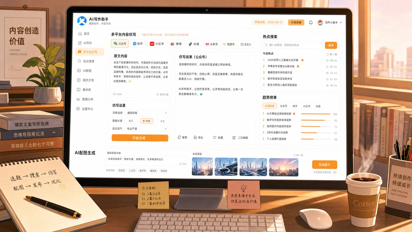 AI 写作工具界面展示
