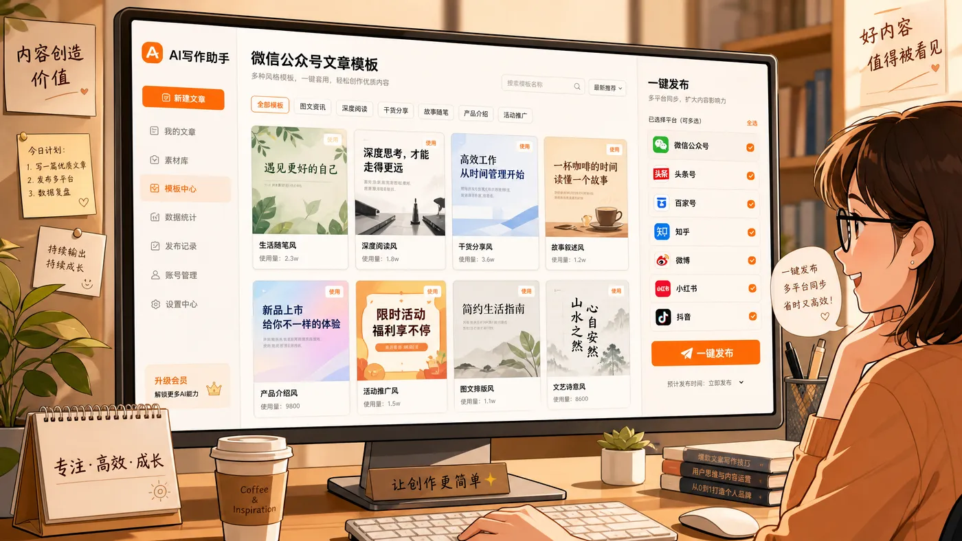 AI 写作工具排版发布界面
