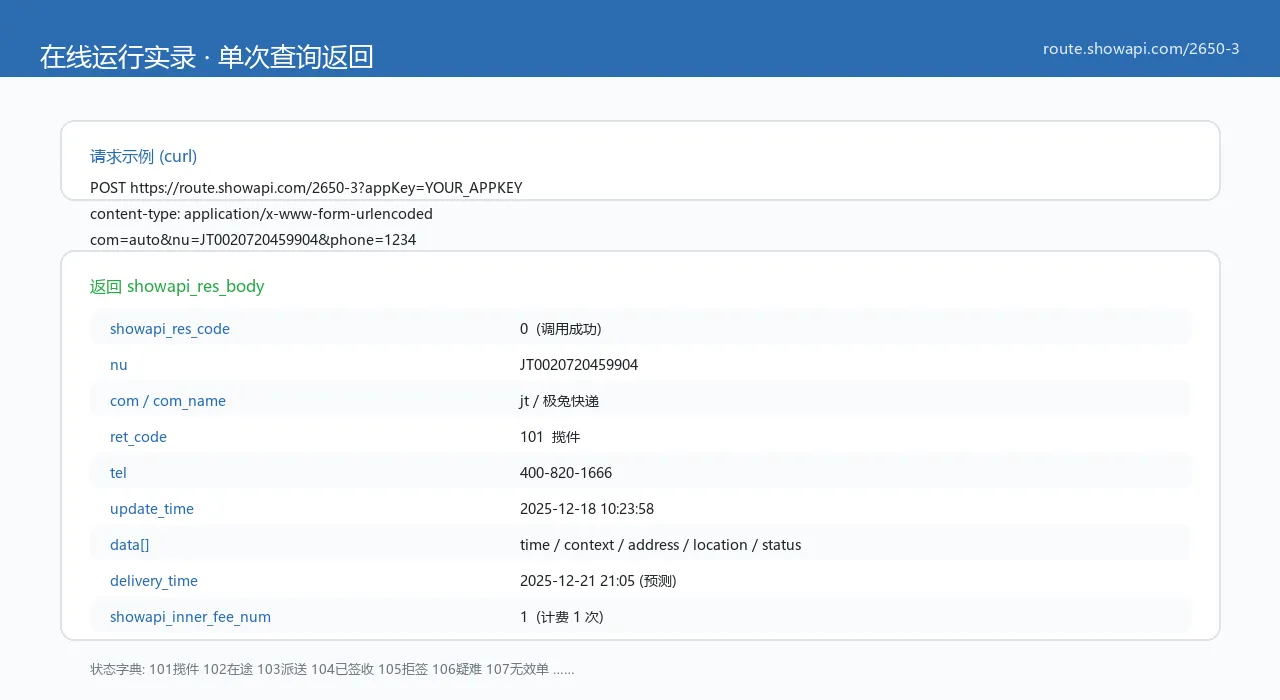 单次查询返回示例