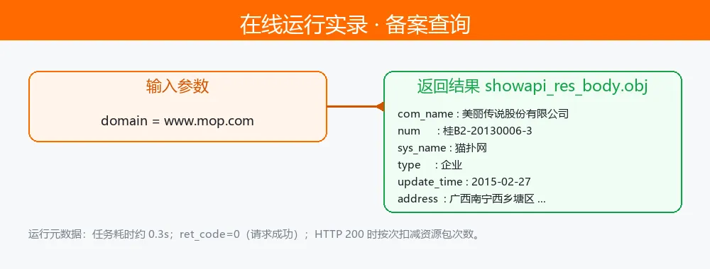 在线运行实录 · 备案查询
