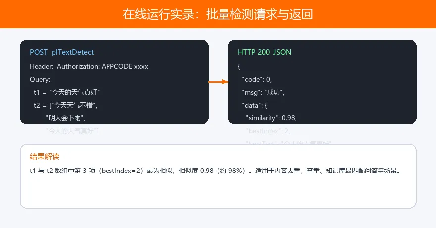 在线运行实录:批量检测请求与返回