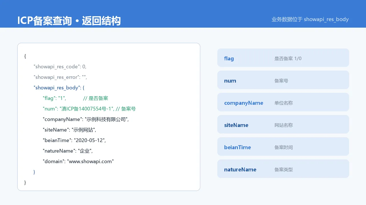 ICP备案查询返回字段结构