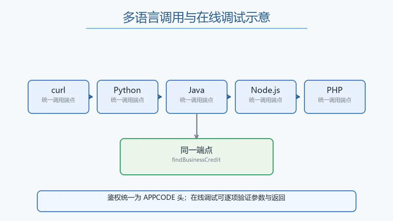 图6：多语言调用与在线调试示意