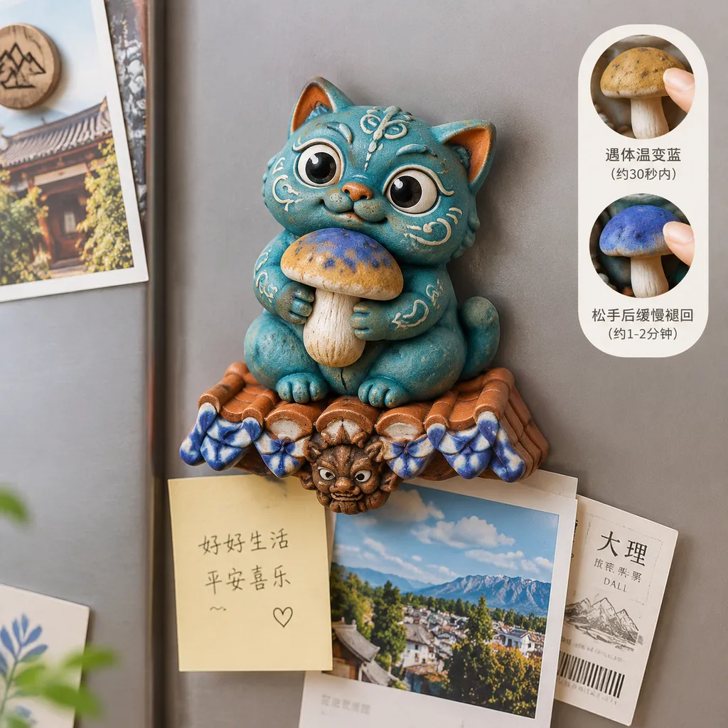 瓦猫守家·见手青变色冰箱贴设计效果图