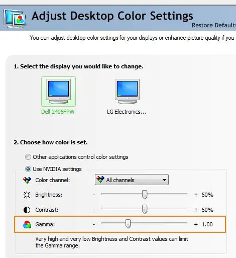 gamma correction in NVIDIA control panel