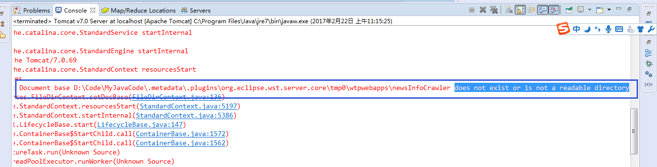 Eclipse里Tomcat报错：Document base ……does not exist or is not a readable directory
