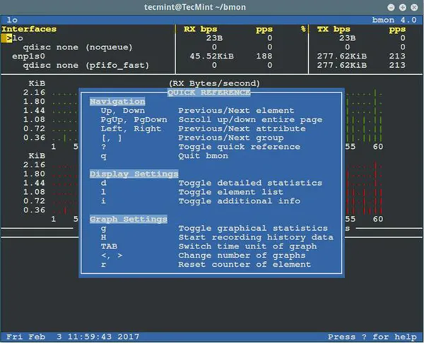 bmon：Linux下一个强大的网络带宽监视和调试工具