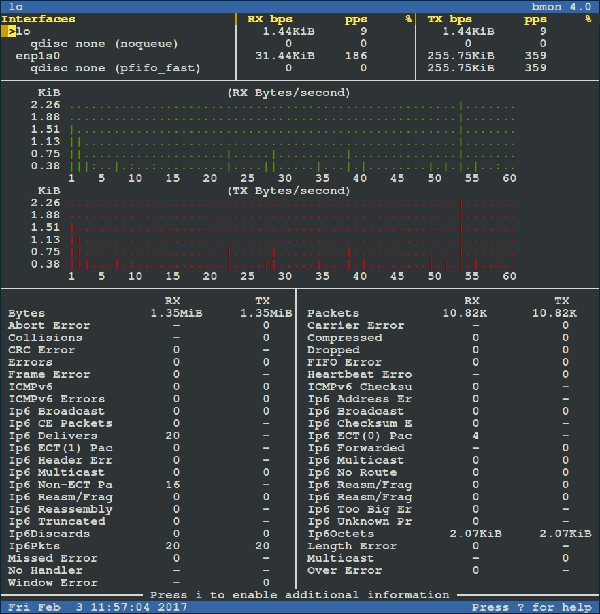 bmon：Linux下一个强大的网络带宽监视和调试工具