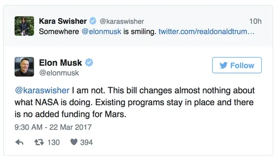 马斯克不满特朗普NASA预算案，没有实质性的帮助