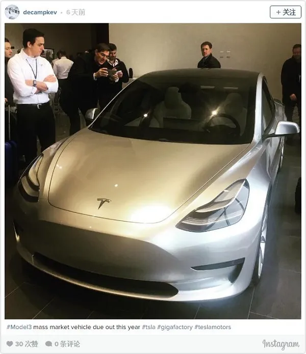 特斯拉Model 3实车再度曝光，官方称今年至少交付10万辆