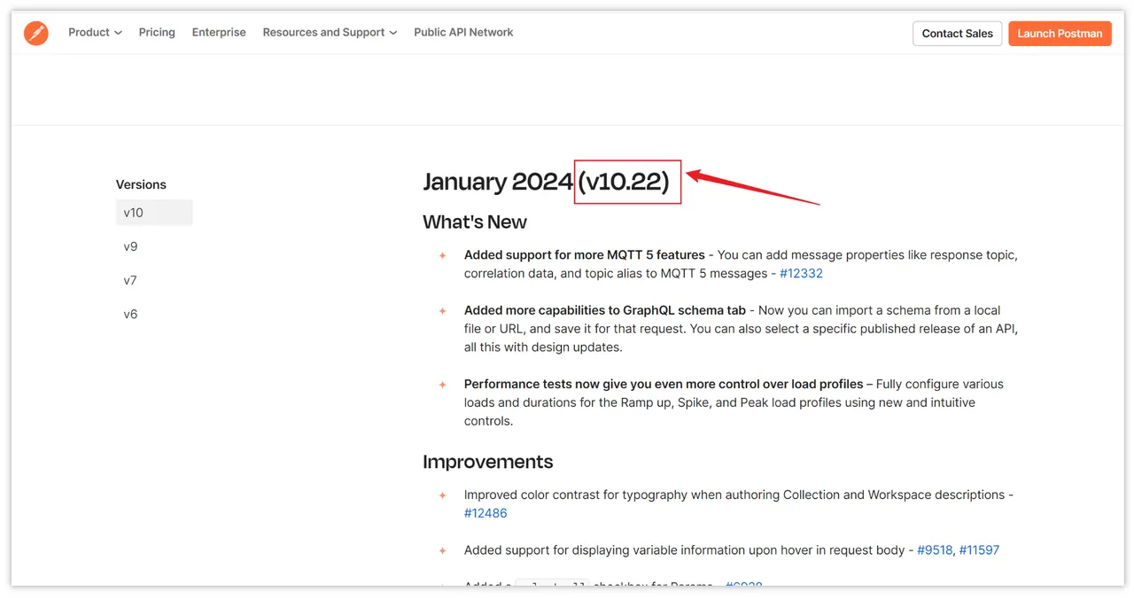 Postman 历史版本查看示意图
