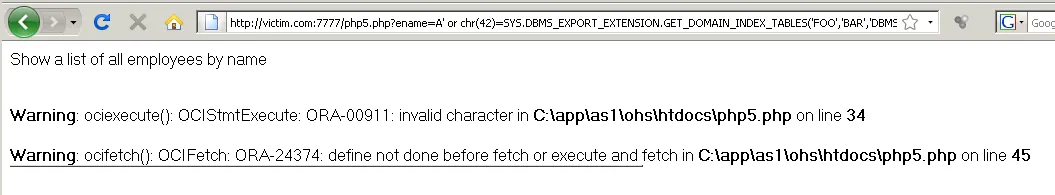 ORA-00911: invalid character