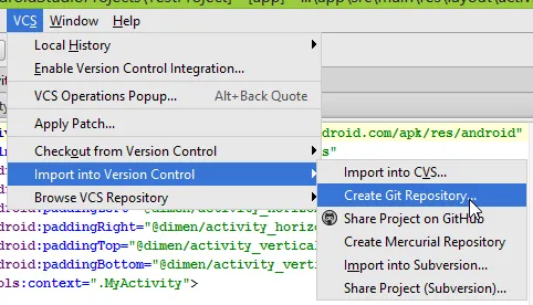 Android Studio "Create Git Repository" option.