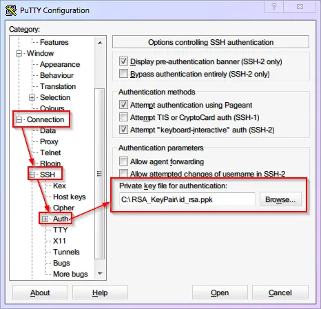 PuTTY指定私钥位置