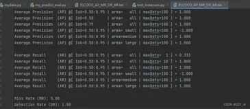目标检测笔记(五)：查看通过COCOEvaluator生成的coco_instances_results.json文件的详细检测信息，包含AP、AR、MR和DR等