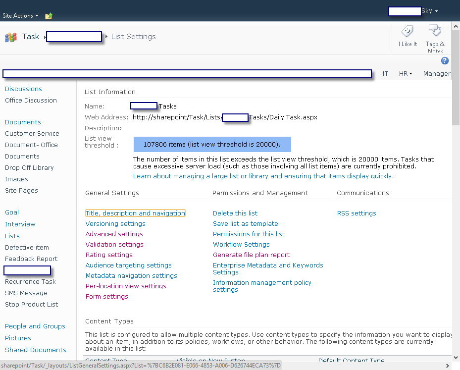 sharepoint2010:The number of items in this list exceeds the list view threshold, which is 20000 items.