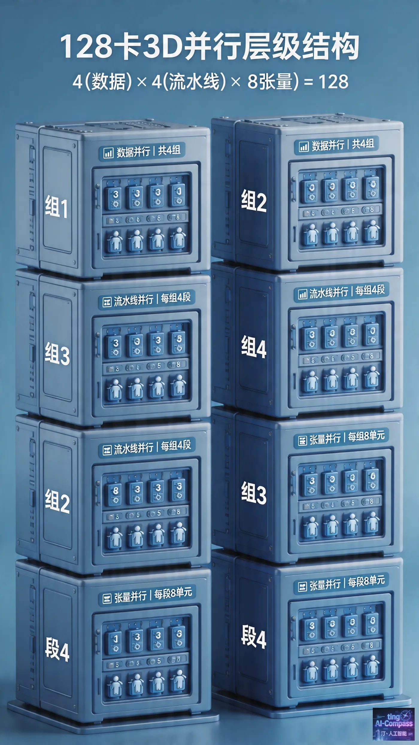 3D并行训练配置类比示意图