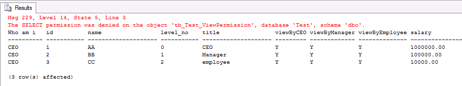 SQL Server使用视图做权限控制